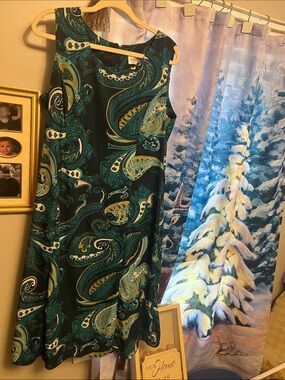 Studio Teal, Black & Cream Paisley A-Line Dress